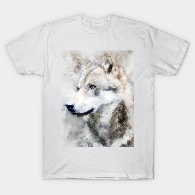 Dramabite Watercolor wolf wolves grey artsy artistic painting wildlife T-Shirt by dramabite